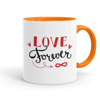 Love forever ∞, Κούπα χρωματιστή πορτοκαλί, κεραμική, 330ml
