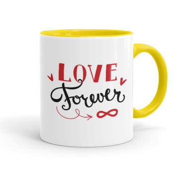 Love forever ∞, Κούπα χρωματιστή κίτρινη, κεραμική, 330ml
