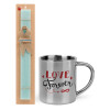 Easter Set, metallic thermal cup (300ml) & aromatic flat Easter candle (30cm) (TURQUOISE)