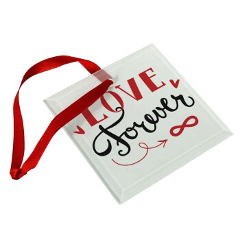 Love forever ∞, Χριστουγεννιάτικο στολίδι γυάλινο τετράγωνο 9x9cm