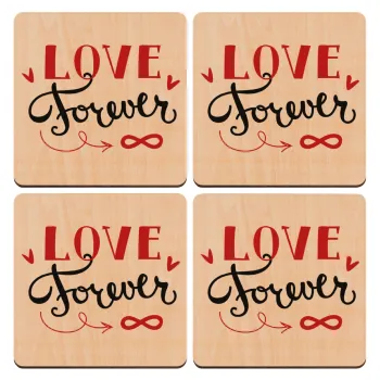 Love forever ∞, ΣΕΤ x4 Σουβέρ ξύλινα τετράγωνα plywood (9cm)