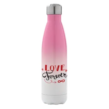Love forever ∞, Metal mug thermos Pink/White (Stainless steel), double wall, 500ml