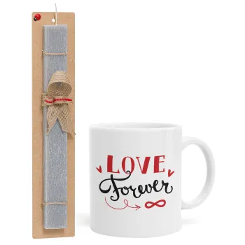 Love forever ∞, Πασχαλινή Λαμπάδα με Κούπα κεραμική (330ml) & κερί αρωματικό πλακέ (30cm) (ΓΚΡΙ)