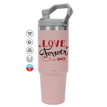 Love forever ∞, Pink color, 890ml (30oz) stainless Steel Tumbler with Handle
