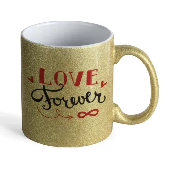 Love forever ∞, Κούπα Χρυσή Glitter που γυαλίζει, κεραμική, 330ml