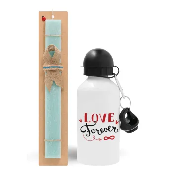 Love forever ∞, Easter Set, metallic aluminum water bottle (500ml) & scented flat candle (30cm) (TURQUOISE)