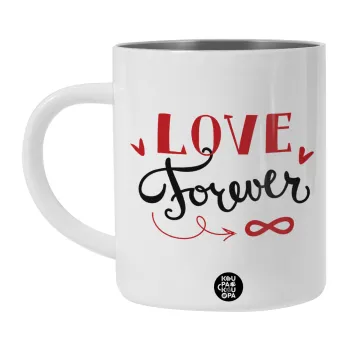 Love forever ∞, Λευκή Ανοξείδωτη Μεταλλική Κούπα 450ml - Διπλού Τοιχώματος 