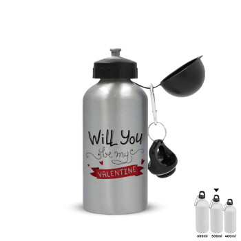 Will you be my Valentine???, Metallic water jug, Silver, aluminum 500ml