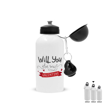 Will you be my Valentine???, Metal water bottle, White, aluminum 500ml