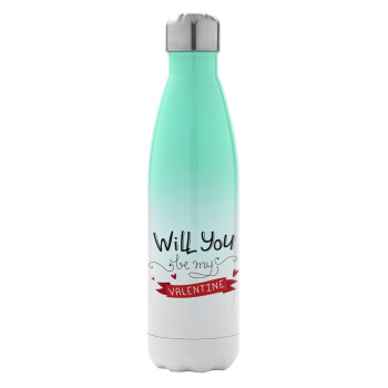 Will you be my Valentine???, Metal mug thermos Green/White (Stainless steel), double wall, 500ml