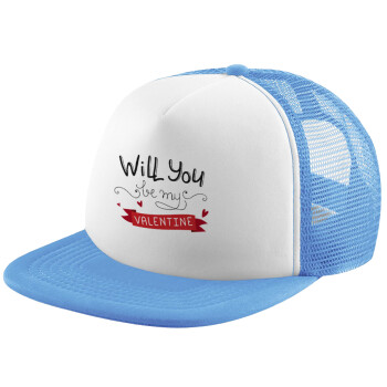 Will you be my Valentine???, Καπέλο Soft Trucker με Δίχτυ Γαλάζιο/Λευκό