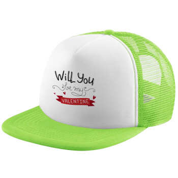 Will you be my Valentine???, Καπέλο παιδικό Soft Trucker με Δίχτυ Πράσινο/Λευκό