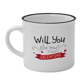 Will you be my Valentine???, Κούπα κεραμική vintage Λευκή/Μαύρη 230ml