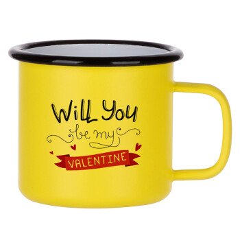 Will you be my Valentine???, Κούπα Μεταλλική εμαγιέ ΜΑΤ Κίτρινη 360ml