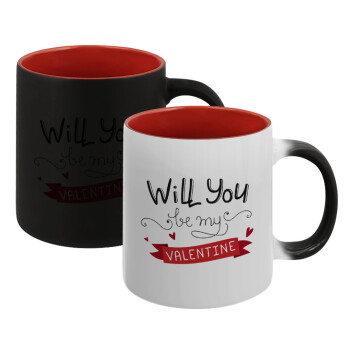 Will you be my Valentine???, Κούπα Μαγική εσωτερικό κόκκινο, κεραμική, 330ml που αλλάζει χρώμα με το ζεστό ρόφημα