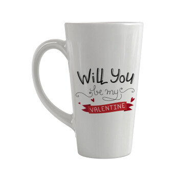 Will you be my Valentine???, Κούπα κωνική Latte Μεγάλη, κεραμική, 450ml