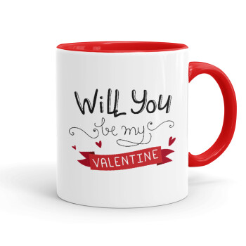 Will you be my Valentine???, Κούπα χρωματιστή κόκκινη, κεραμική, 330ml