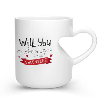 Will you be my Valentine???, Κούπα καρδιά λευκή, κεραμική, 330ml