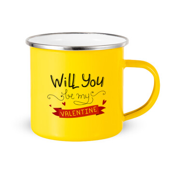 Will you be my Valentine???, Yellow Enamel Metallic Cup 360ml