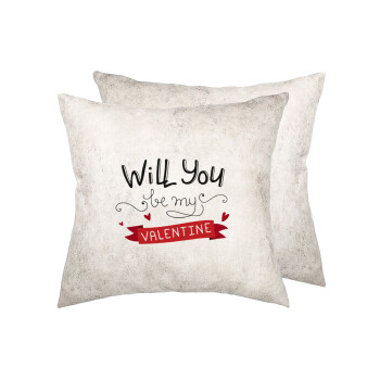 Will you be my Valentine???, Μαξιλάρι καναπέ Δερματίνη Γκρι 40x40cm με γέμισμα