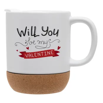 Will you be my Valentine???, Ceramic coffee mug Cork (MAT), 330ml