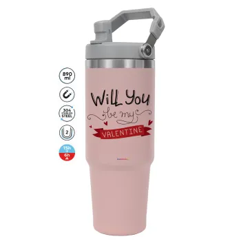 Will you be my Valentine???, Pink color, 890ml (30oz) stainless Steel Tumbler with Handle