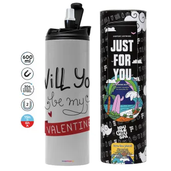 Will you be my Valentine???, Tumbler stainless steel GREY 600ml