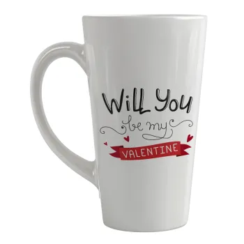 Will you be my Valentine???, Κούπα κωνική Latte Μεγάλη, κεραμική, 450ml