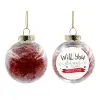 Transparent Christmas tree ball ornament with red filling 8cm