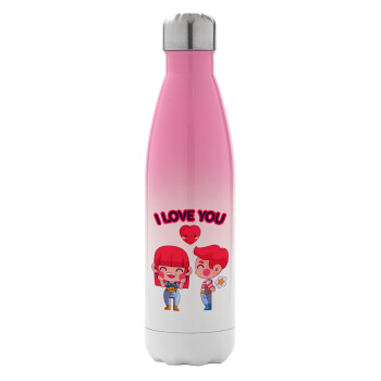 Couple, I love you, Metal mug thermos Pink/White (Stainless steel), double wall, 500ml