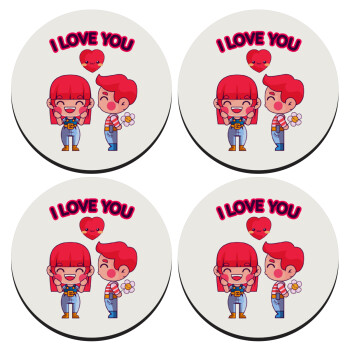 Couple, I love you, SET of 4 round wooden coasters (9cm)
