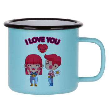 Couple, I love you, Κούπα Μεταλλική εμαγιέ ΜΑΤ σιέλ 360ml