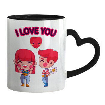 Couple, I love you, Mug heart black handle, ceramic, 330ml