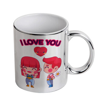 Couple, I love you, Mug ceramic, silver mirror, 330ml