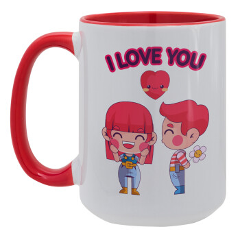 Couple, I love you, Κούπα Mega 15oz, κεραμική Κόκκινη, 450ml