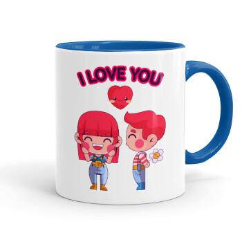 Couple, I love you, Mug colored blue, ceramic, 330ml