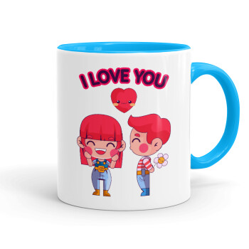 Couple, I love you, Mug colored light blue, ceramic, 330ml
