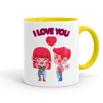 Couple, I love you, Mug colored yellow, ceramic, 330ml