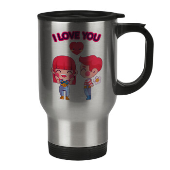 Couple, I love you, Stainless steel travel mug with lid, double wall 450ml