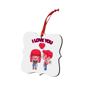 Couple, I love you, Christmas ornament polygon wooden 7.5cm