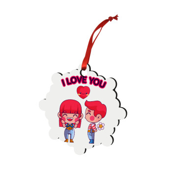 Couple, I love you, Christmas ornament snowflake wooden 7.5cm