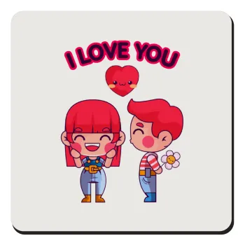 Couple, I love you, Τετράγωνο μαγνητάκι ξύλινο 9x9cm