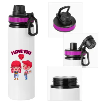 Couple, I love you, Metallic water bottle with safety lid, 850ml aluminum