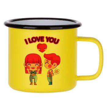 Couple, I love you, Metallic enamel MATT Yellow cup 360ml