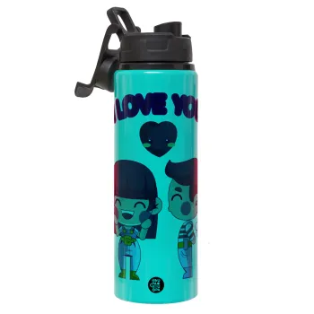 Couple, I love you, Μεταλλικό παγούρι νερού με καπάκι ασφαλείας, αλουμινίου 850ml
