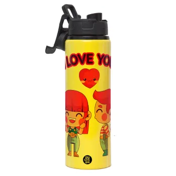 Couple, I love you, Metallic water bottle with safety lid, 850ml aluminum