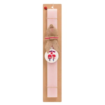Couple, I love you, Easter Set, wooden keychain & scented flat Easter candle (30cm) (PINK)