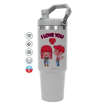 Couple, I love you, GREY color, 890ml (30oz) stainless Steel Tumbler with Handle