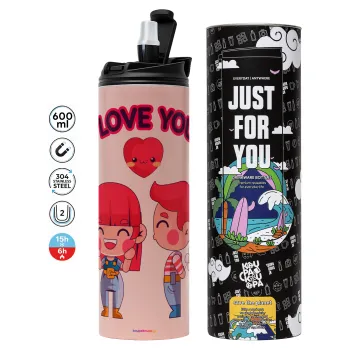 Couple, I love you, Tumbler stainless steel PINK 600ml
