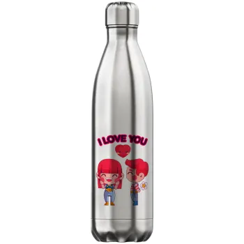 Couple, I love you, Inox (Stainless steel) hot metal mug, double wall, 750ml